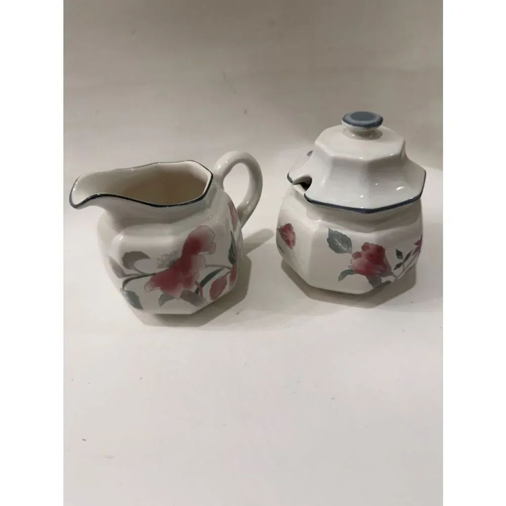 Mikasa Silk Flowers Cream Floral Porcelain Creamer Sugar Lid Pink Roses F3003